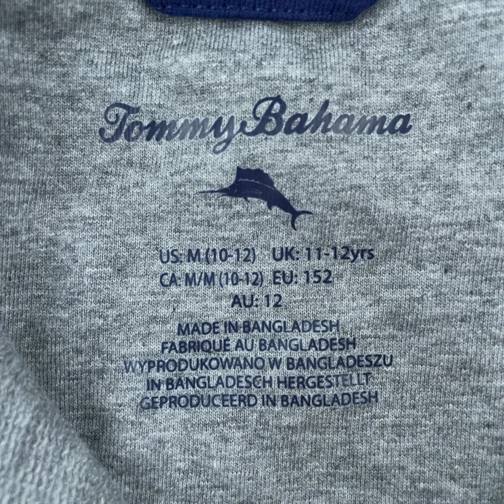 Tommy Bahama Sweater Boys Medium 10-12 Heather Gray Quarter‎ Zip Pullover Marlin